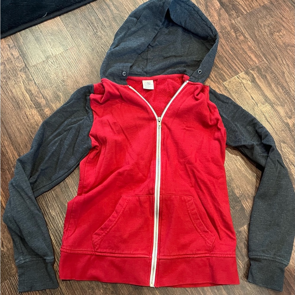 Red and Gray Zip-Up Hoodie